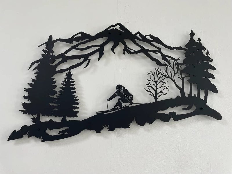 DEKADRON Metal Skier Wall Art, Mountain and Trees Themed Wall Art, Metal Wall Decor, Ski Lover Gift, Home Decoration, Wall Hangings (24" W x 15" H / 60x38 cm) - Image 5